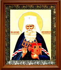 Икона Николай Алма-Атинский в киоте с басмой Виноградная Лоза (UV-печать)(30675)