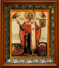 Икона Николай Зарайский в киоте с басмой Виноградная Лоза (UV-печать)(30678)