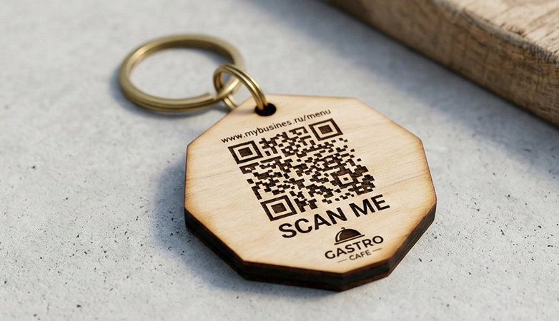 Брелок с QR-кодом (ссылка/меню/контакты) на заказ