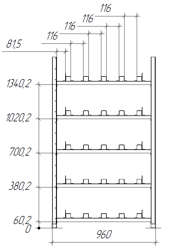 Стеллаж аккумуляторный 790×960×1600 (5 полок)
