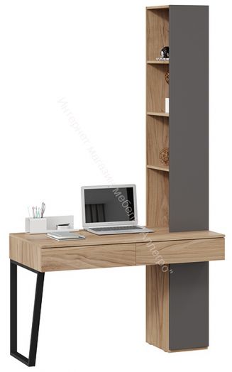 Стол письменный (366/580) со шкафом комбинированным (настольным) «Порто» - СМ-393.15.012 Яблоня Беллуно, Графит софт