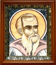 Икона Пахомий Великий в киоте с басмой Виноградная Лоза (UV-печать)(30734)