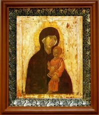 Пименовская икона Божьей Матери в киоте с басмой Виноградная Лоза (UV-печать)(30761)