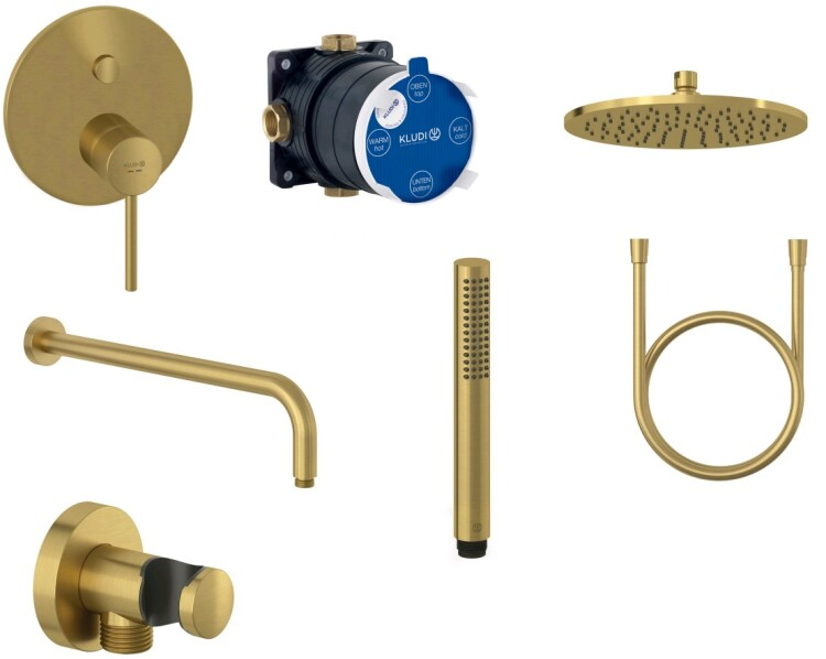 Душевой комплект Kludi Bozz с внутренней частью, брашированное золото 38658N076