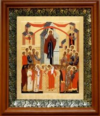 Икона Покров Пресвятой Богородицы в киоте с басмой Виноградная Лоза (UV-печать)(30766)