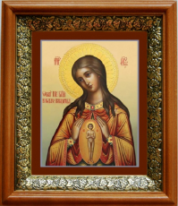 Икона Помощница в родах в киоте с басмой Виноградная Лоза (UV-печать)(33145)