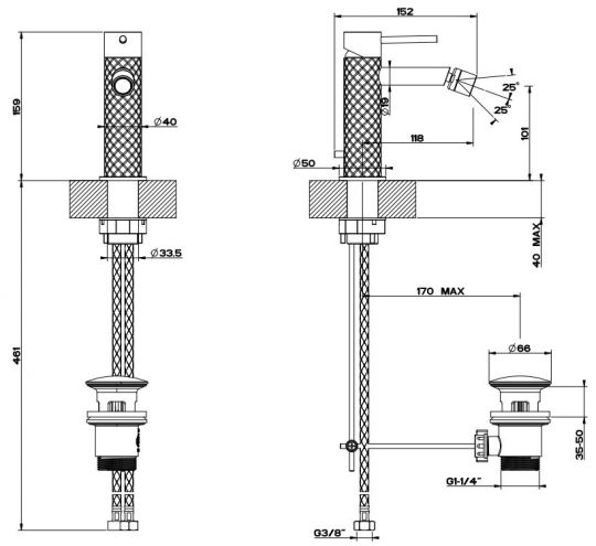 Gessi Intreccio смеситель для биде 54107 схема 2