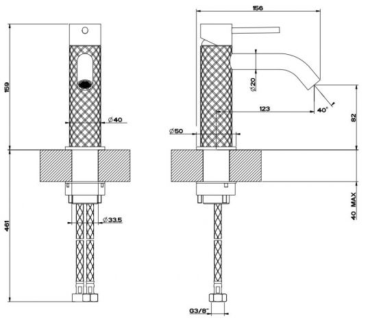 Gessi Intreccio смеситель для раковины 54102 высота 15,9 см схема 2