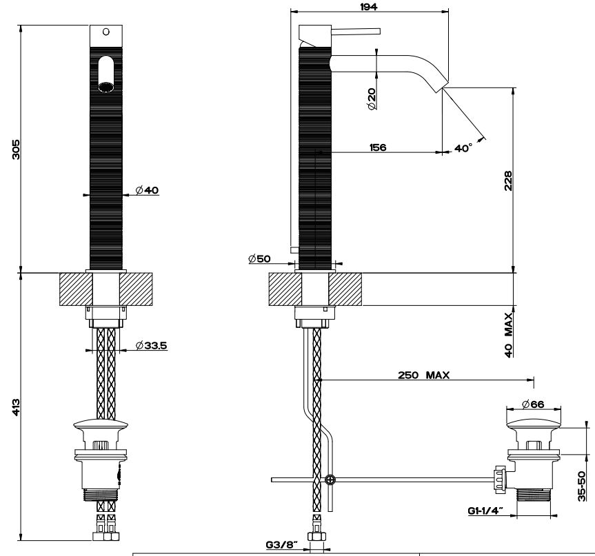Gessi Trame смеситель для раковины 54303 с донным клапаном ФОТО