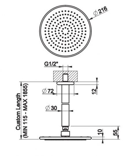 Лейка для верхнего душа Gessi Goccia 33764 21,6х21,6 схема 2