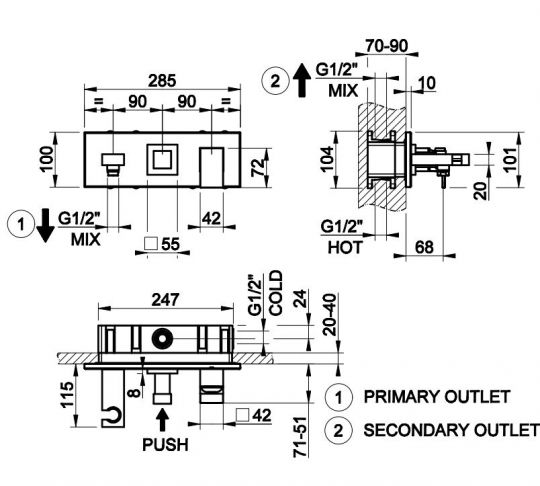 Смеситель Gessi Rettangolo 44910 для ванны/душа схема 2