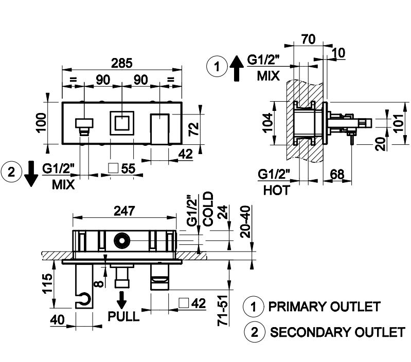 Смеситель Gessi Rettangolo 44911 для ванны/душа ФОТО