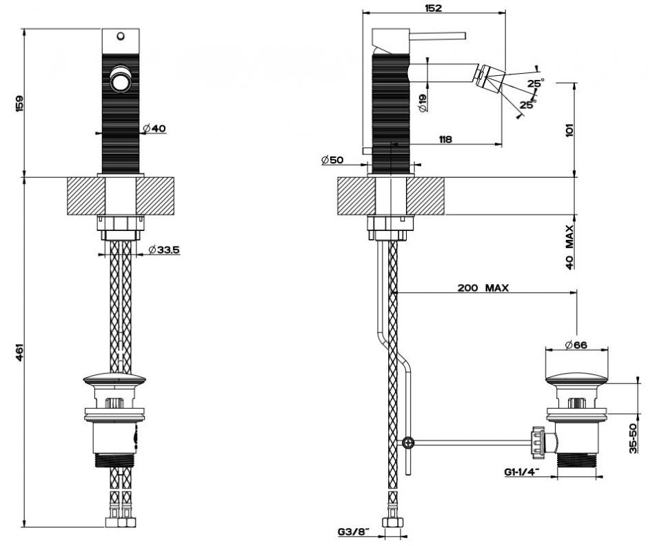 Смеситель для биде Gessi Trame 54307 с донным клапаном ФОТО