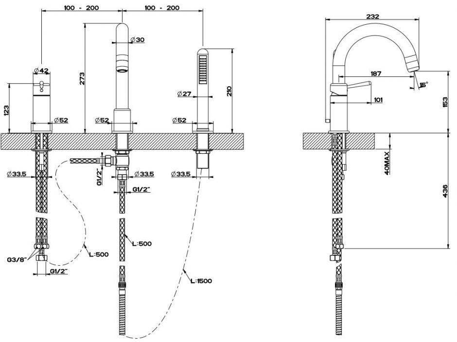 Смеситель для ванны Gessi Goccia 33637 на борт ФОТО