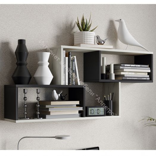 Полка настенная тип 4 Антрацит, Дуб Крафт белый