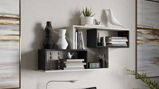 Полка настенная тип 4 Антрацит, Дуб Крафт белый