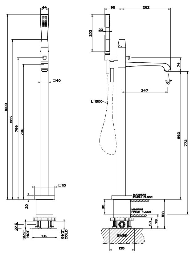 Смеситель для ванны и душа Gessi Mimi 24977 напольный ФОТО