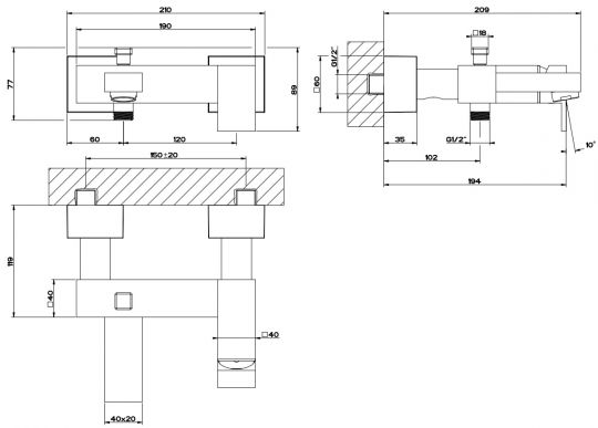 Смеситель для ванны и душа Gessi Rettangolo 20013 схема 2