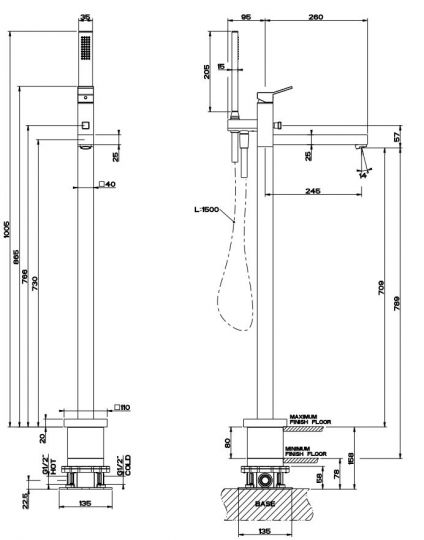 Смеситель для ванны и душа Gessi Rettangolo K 53128 схема 2