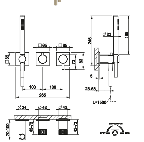 Смеситель для душа Gessi Incastri 75036 встраиваемый с ручным душем и переключателем на 2 источника ФОТО