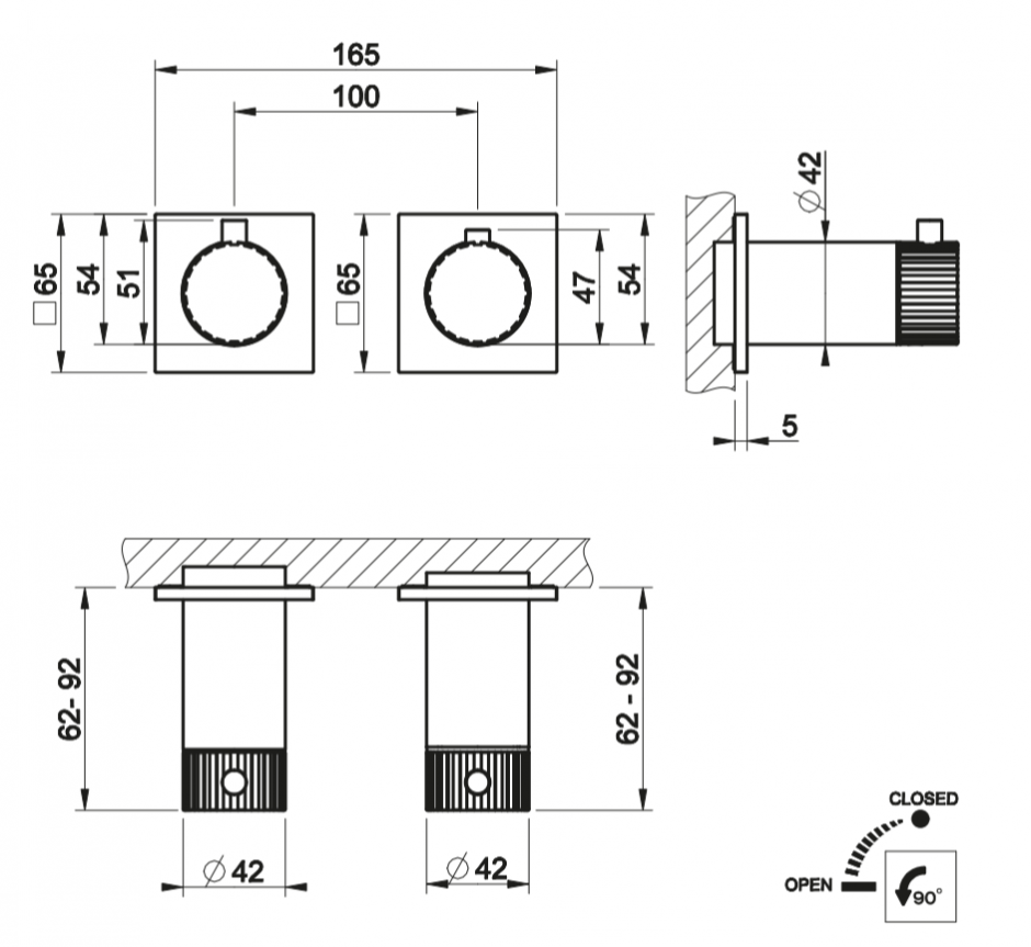 Смеситель для душа Gessi Incastri 75132 с термостатом на 1 позицию ФОТО