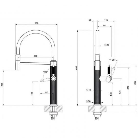 Смеситель для кухни Gessi Venti20 60634 схема 7