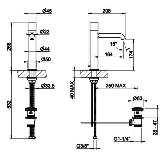 Смеситель для раковины Gessi Habito RIGATO 70505 схема 2