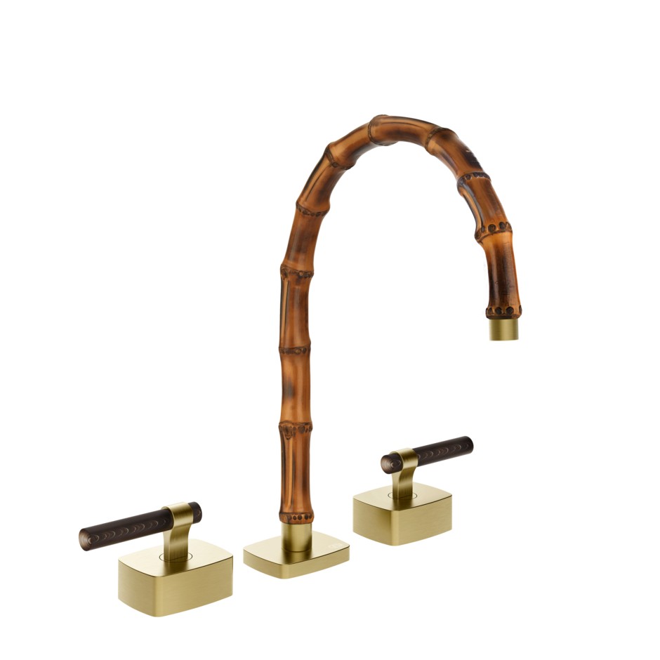 Смеситель для раковины Gessi Jacqueline 77215 со средним изливом и Г-образным вентилем под дерево ФОТО