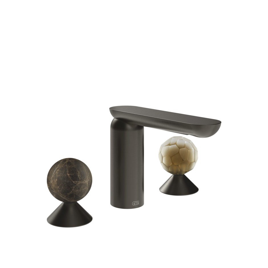 Изображение Смеситель для раковины Gessi Perle 74145 без донного клапана с вентилями-сферами из мрамора Emperador Dark и муранского стекла Battuto