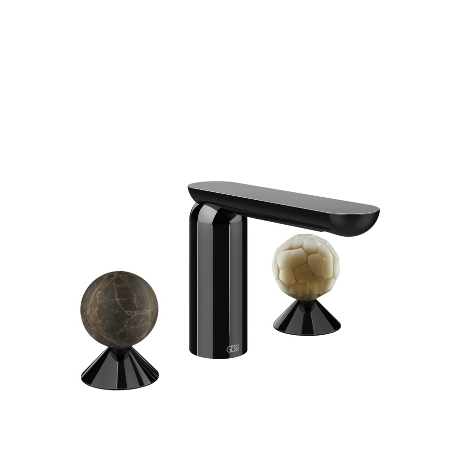 Смеситель для раковины Gessi Perle 74145 без донного клапана с вентилями-сферами из мрамора Emperador Dark и муранского стекла Battuto ФОТО