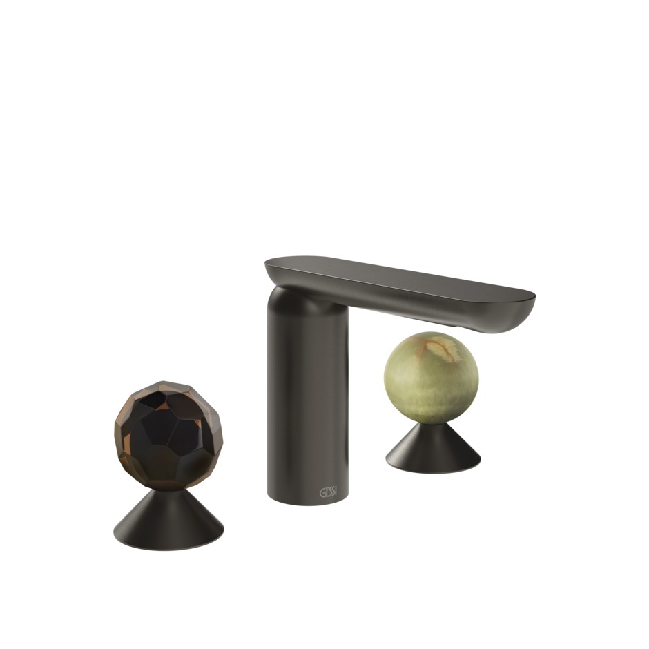 Изображение Смеситель для раковины Gessi Perle 74255 без донного клапана с вентилями-сферами из муранского стекла Sfaccettato и камня Onyx Green