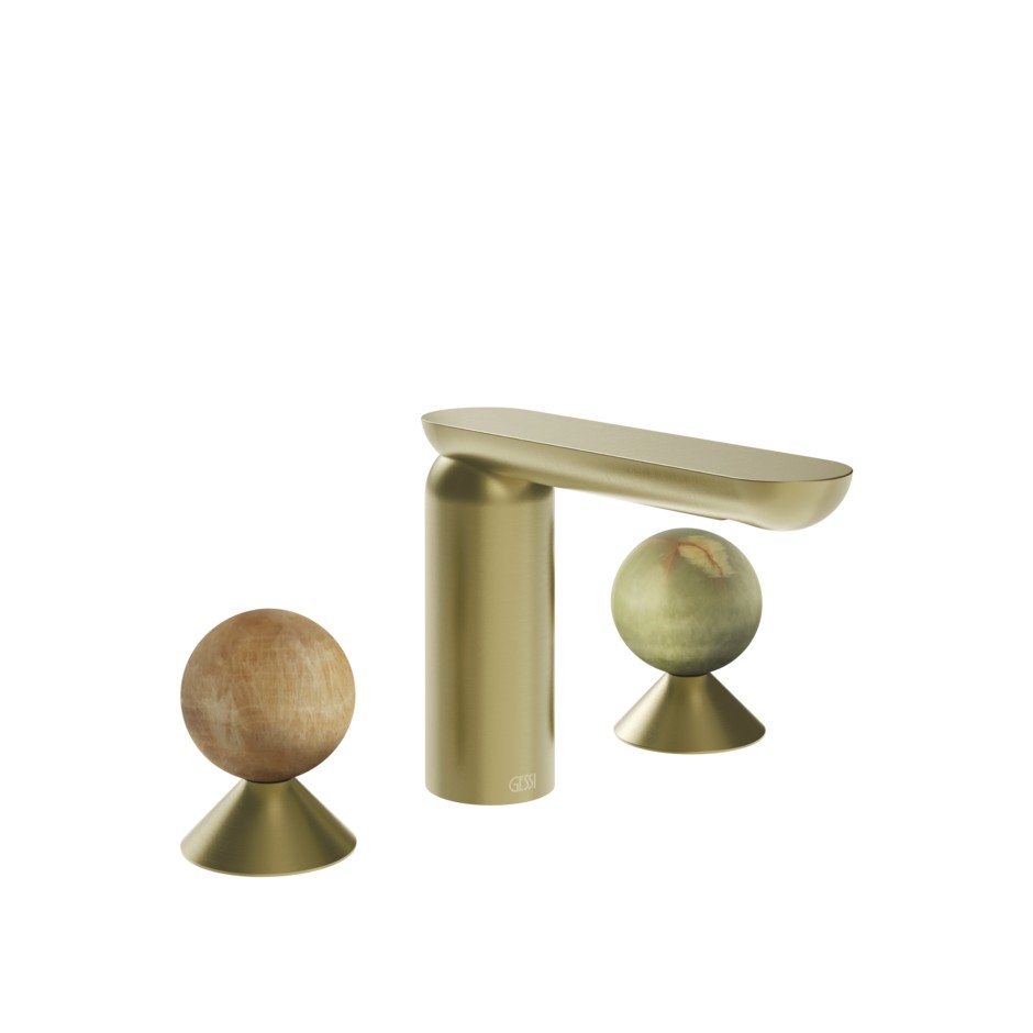 Смеситель для раковины Gessi Perle 74355 без донного клапана с вентилями-сферами из камня Onyx Cola и Onyx Green ФОТО