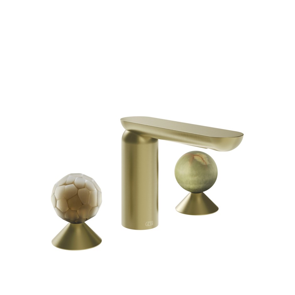 Смеситель для раковины Gessi Perle 74455 без донного клапана с вентилями-сферами из муранского стекла Battuto и камня Onyx Green ФОТО