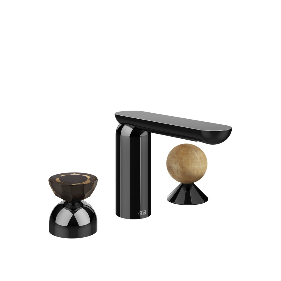 Смеситель для раковины Gessi Perle 74838 без донного клапана с вентилем-полусферой из муранского стекла Battuto и вентилем-сферой из камня Onyx Cola ФОТО