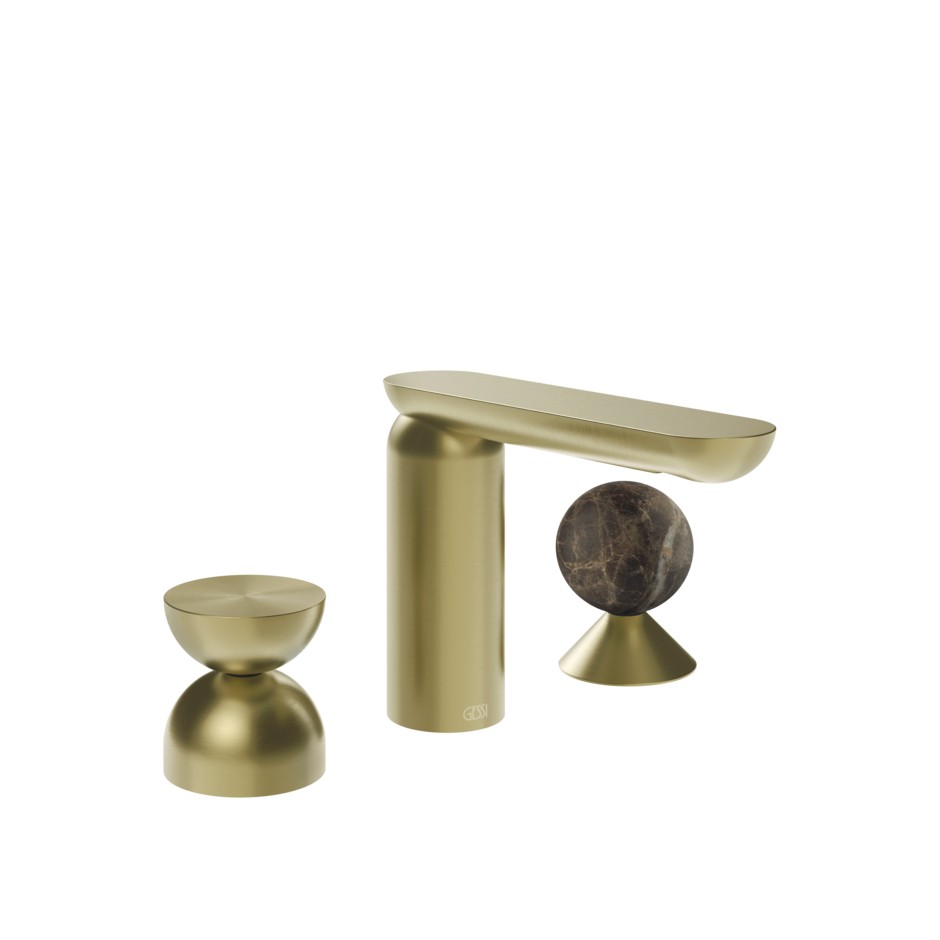 Смеситель для раковины Gessi Perle 74918 без донного клапана с металлическим вентилем-полусферой и вентилем-сферой из мрамора Emperador Dark ФОТО
