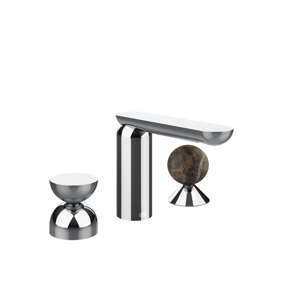 Смеситель для раковины Gessi Perle 74918 без донного клапана с металлическим вентилем-полусферой и вентилем-сферой из мрамора Emperador Dark ФОТО