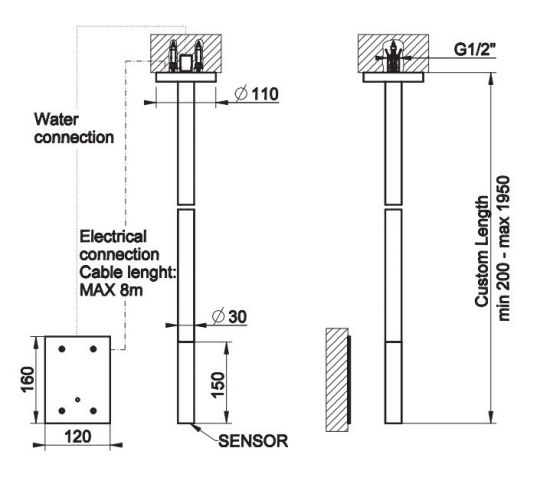 Смеситель потолочный для раковины Gessi Cesello 54426 сенсорный схема 2