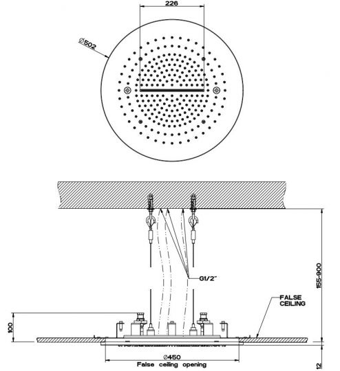 Тропический душ Gessi Minimali 50 см 57909+57975 схема 2