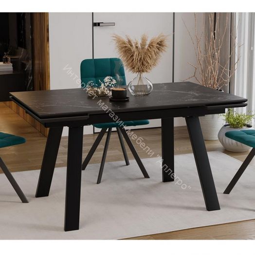 Стол обеденный «Дэкстон» тип 1 Черный муар, Керамика матовая черный мрамор