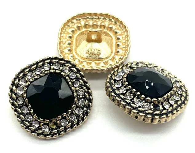 Пуговица Мягкий квадрат со стазами на ножке, металл/стекло, Золото/ Разный цвет страз (NB-1-154)