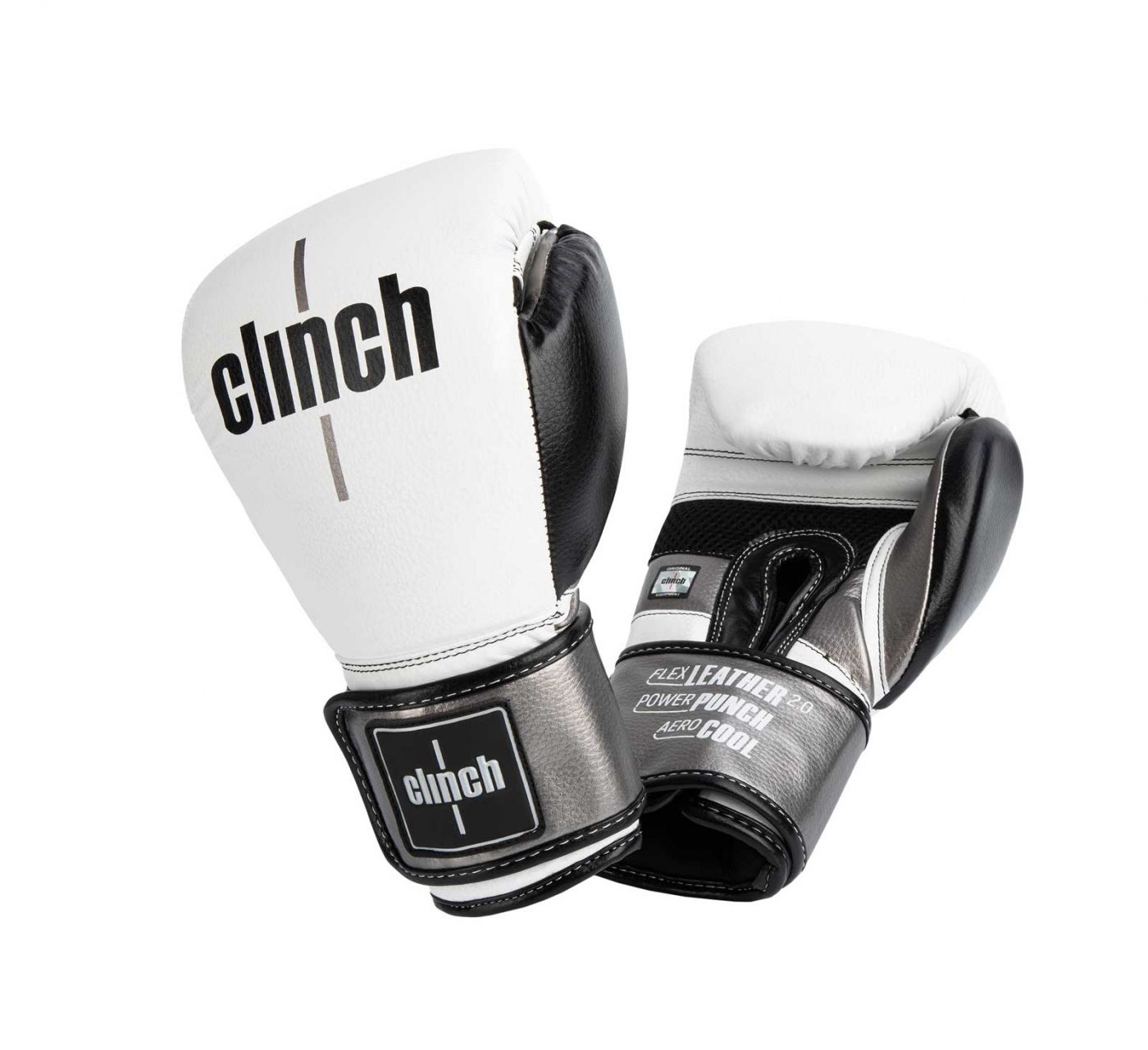 Перчатки боксерские Clinch Punch 2.0 бело-черно-бронзовые, 14 унц., артикул C141