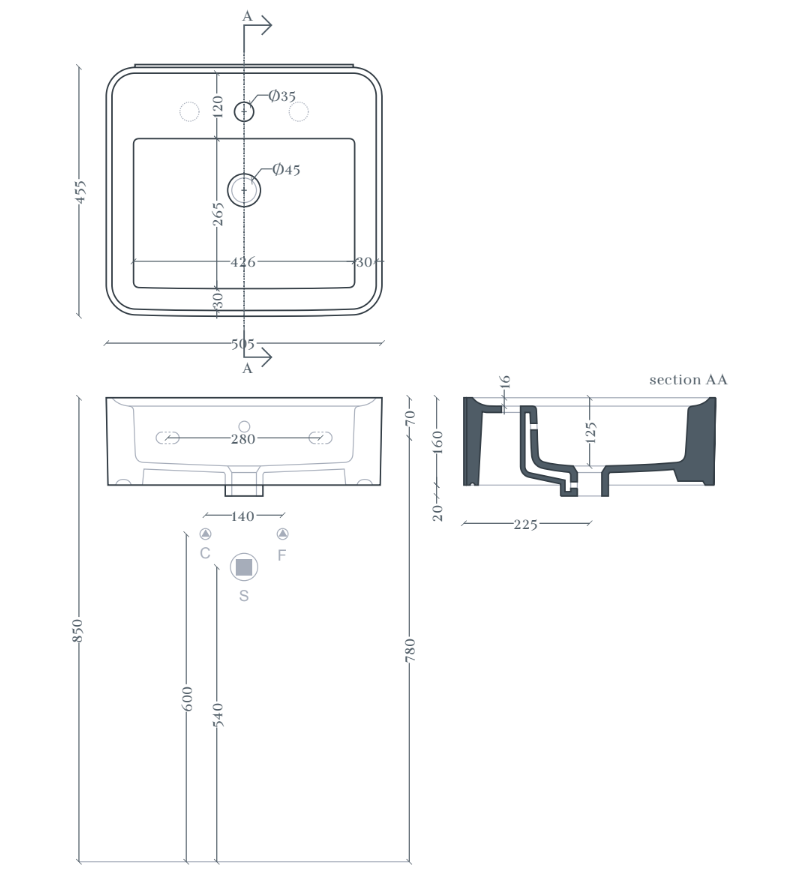 Прямоугольная раковина Artceram Rodolfo ROL003 50x45 см ФОТО
