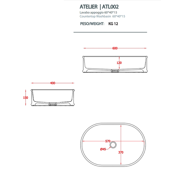 Раковина овальная Artceram Atelier ATL002 60х40 ФОТО