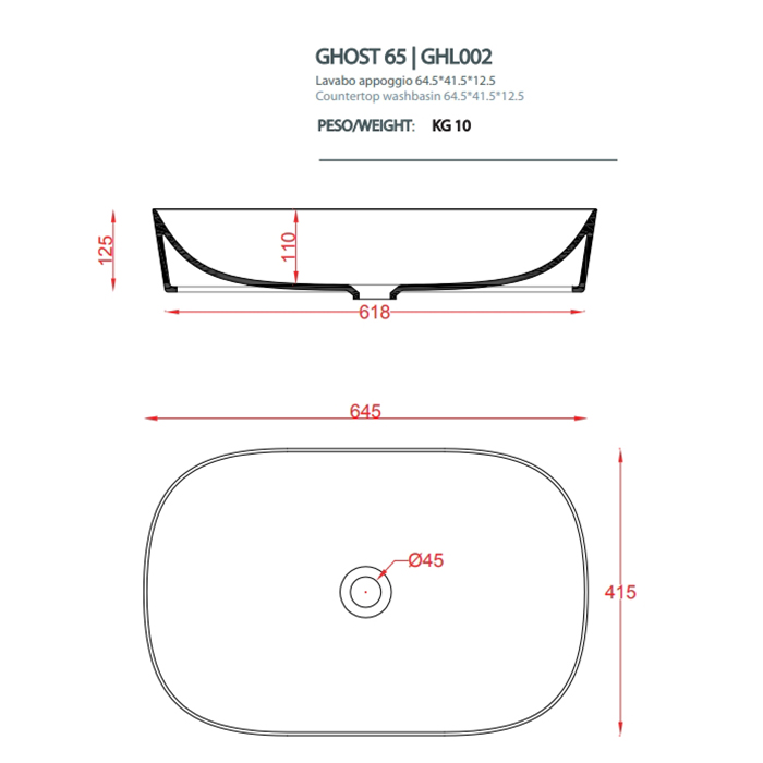 Раковина Artceram Ghost GHL002 65х42 ФОТО