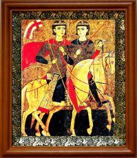 Икона Сергий и Вакх в киоте с басмой Виноградная Лоза (UV-печать)(30846)