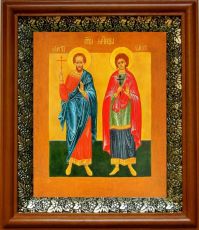 Икона Сергий и Вакх в киоте с басмой Виноградная Лоза (UV-печать)(30847)