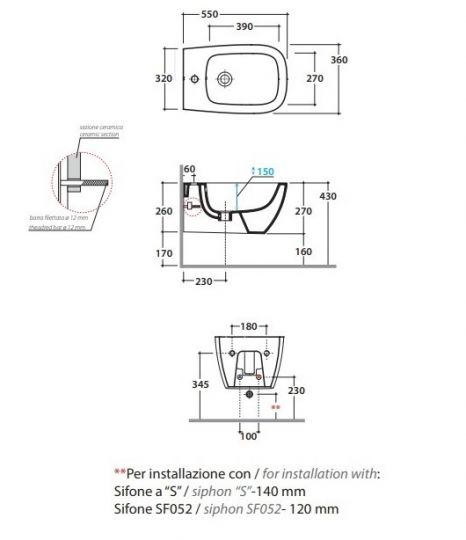 Подвесное биде Globo Genesis GNS09 55х36 схема 2