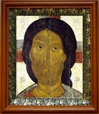Икона Спас Ярое Око в киоте с басмой Виноградная Лоза (UV-печать)(30920)