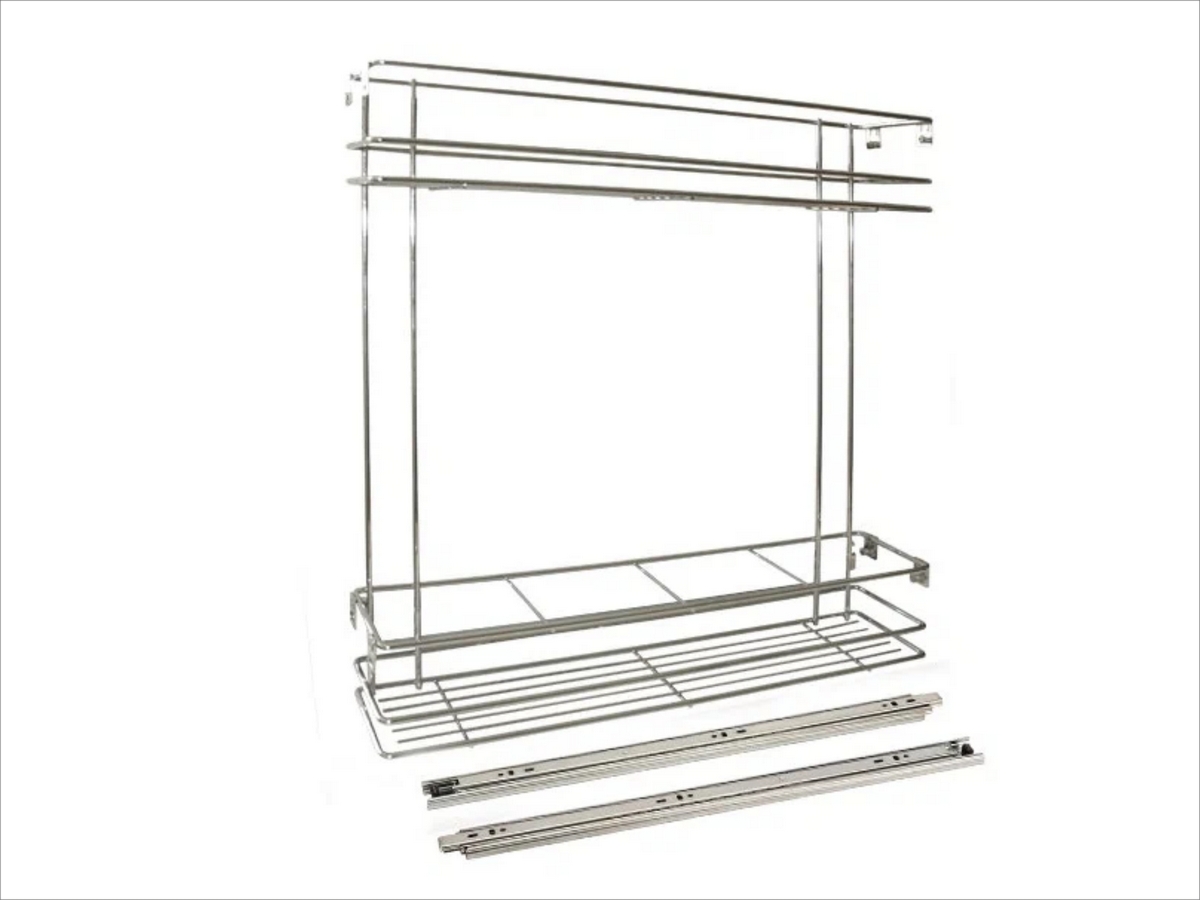 Корзина выдвижная 2-х уровневая 200 мм. (боковое крепление) «Бутылочница»