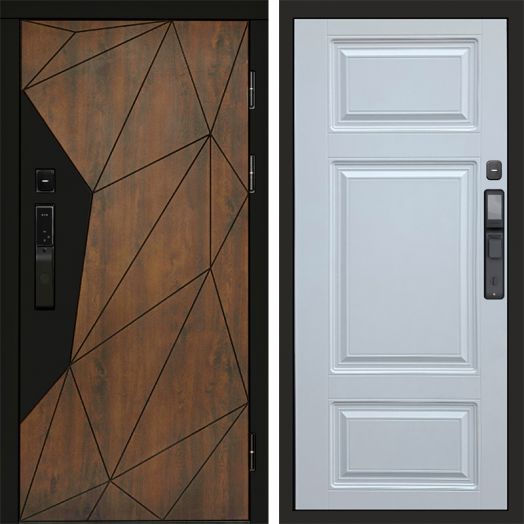 Входная дверь ВДК Геометрия с электронным замком - Лион Белый софт